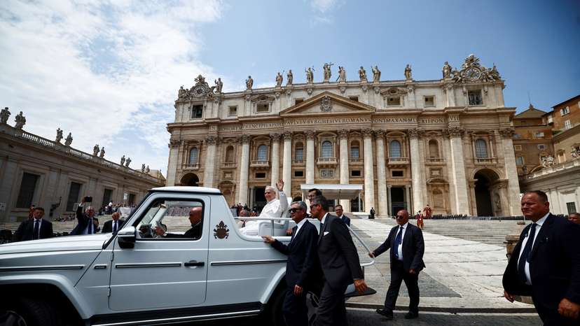 Pope Leo XIV leaves general audience in St. Peter's Square, at the Vatican