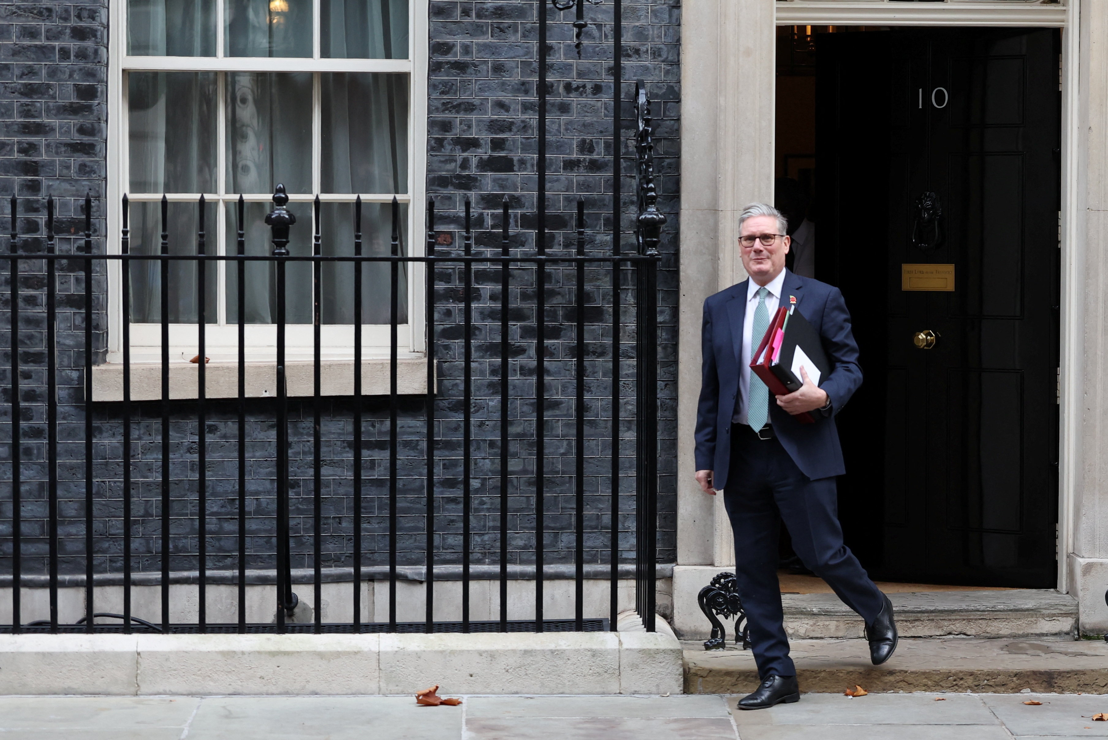 British Prime Minister Keir Starmer leaves 10 Downing Street in London