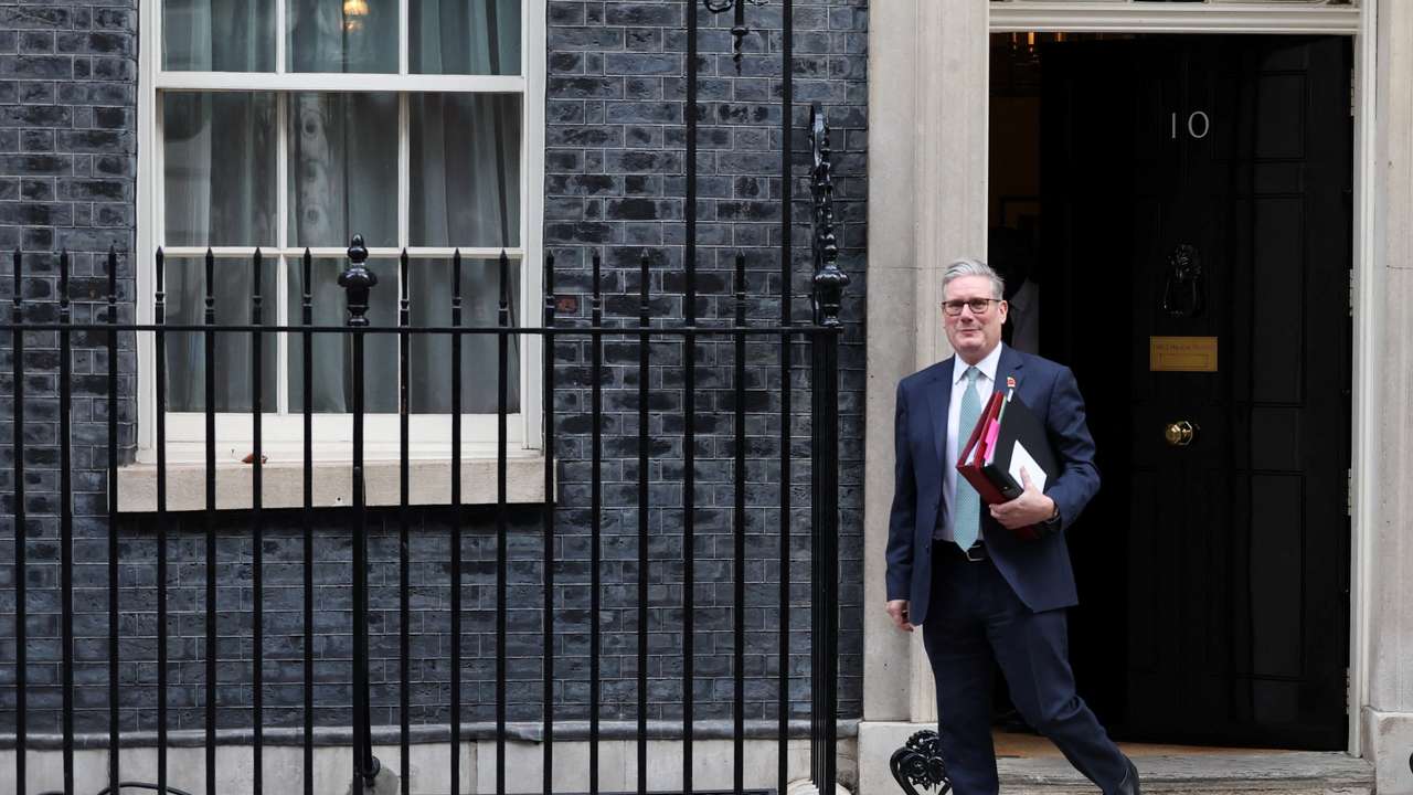 British Prime Minister Keir Starmer leaves 10 Downing Street in London