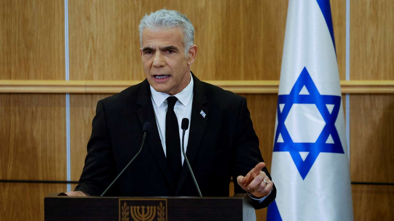 FILE PHOTO: Israeli opposition head Yair Lapid delivers a statement at the Knesset, in Jerusalem