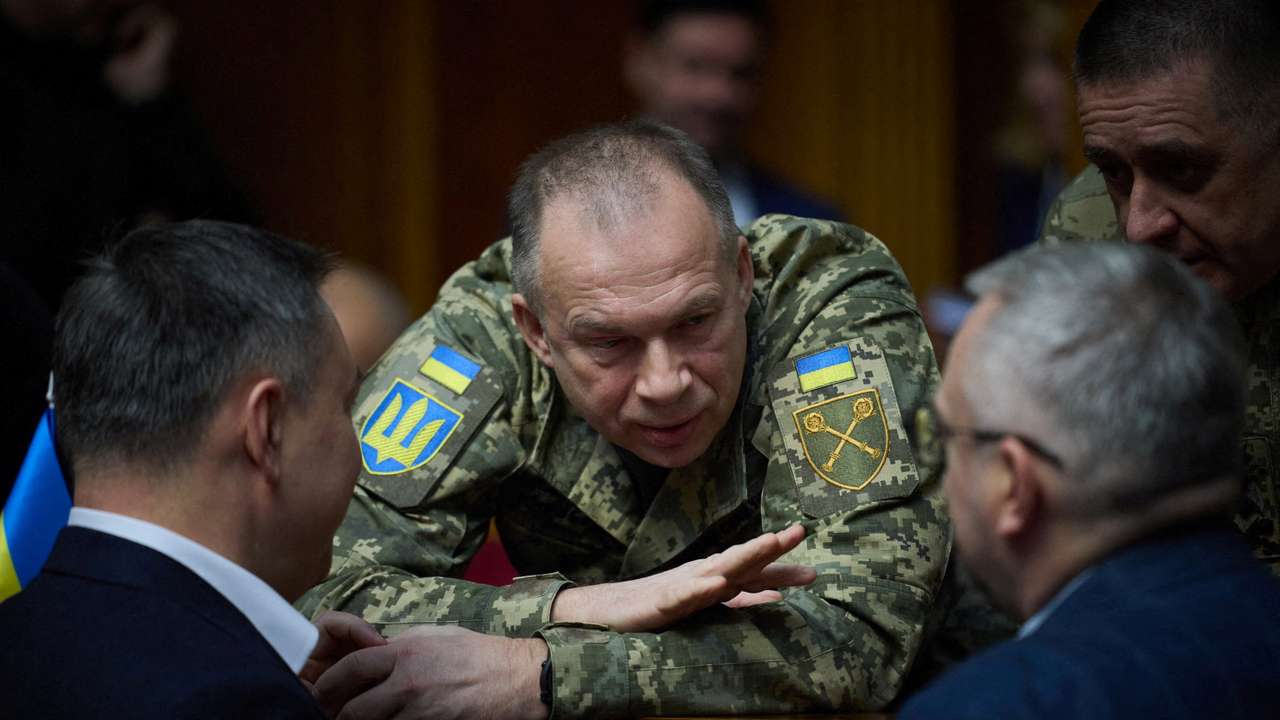 FILE PHOTO: Commander in Chief of the Ukrainian Armed Forces Colonel General Syrskyi speaks with lawmakers during a parliament session in Kyiv