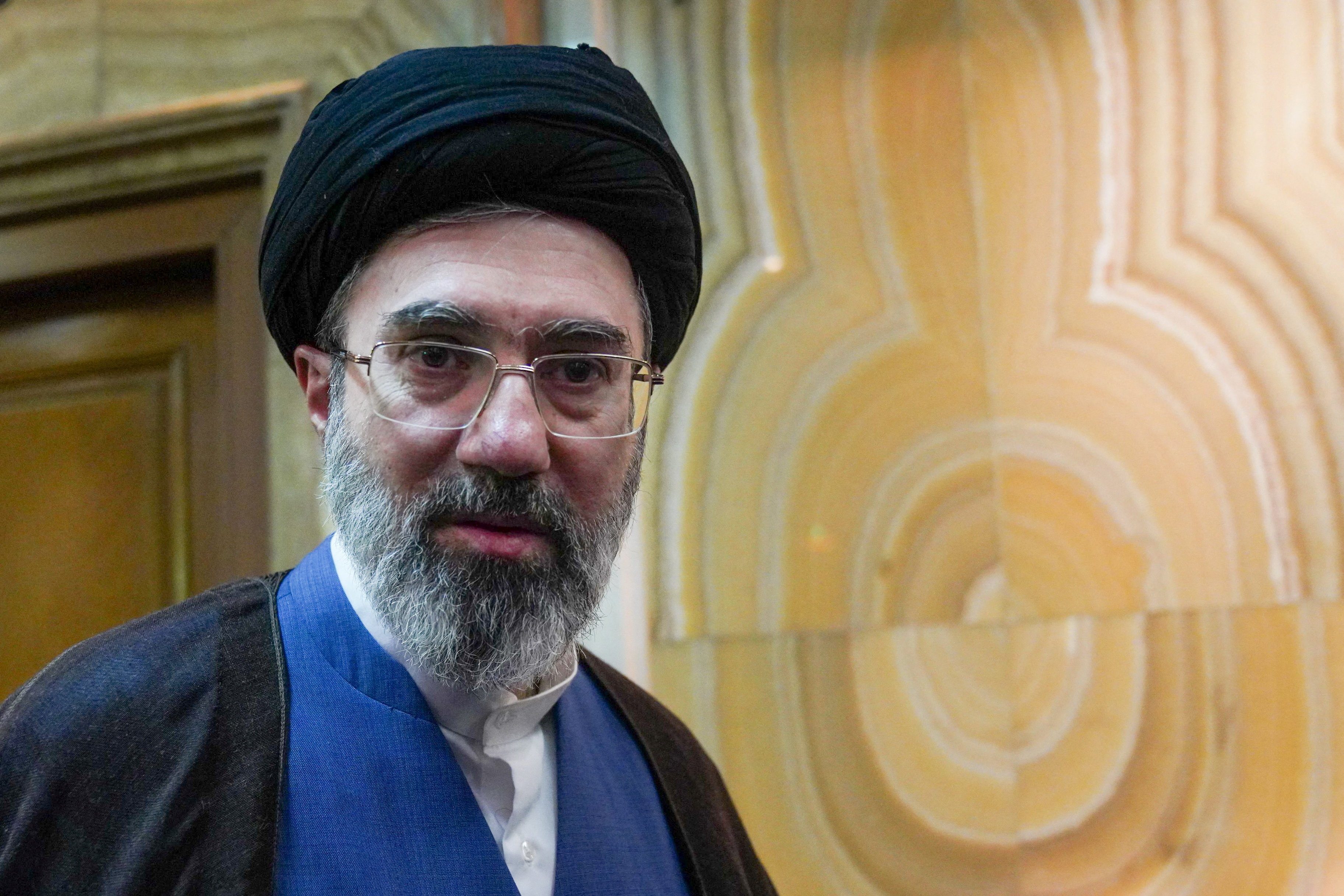 FILE PHOTO: Iran’s new supreme leader, Mojtaba Khamenei, the second son of late Iran's Supreme Leader Ayatollah Ali Khamenei, attends a meeting in Tehran