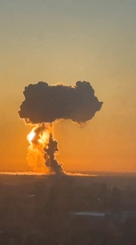 A view of smoke rising from Engels airbase in Engel