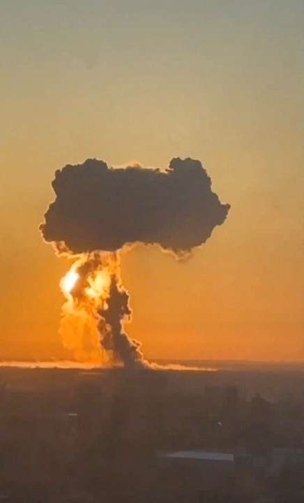 A view of smoke rising from Engels airbase in Engel