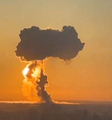 A view of smoke rising from Engels airbase in Engel