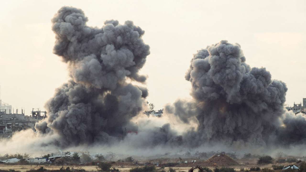 Smoke rises from Gaza after an explosion