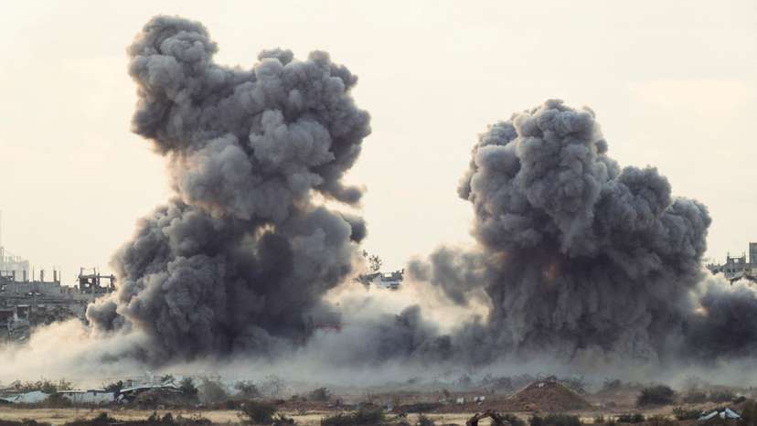 Smoke rises from Gaza after an explosion