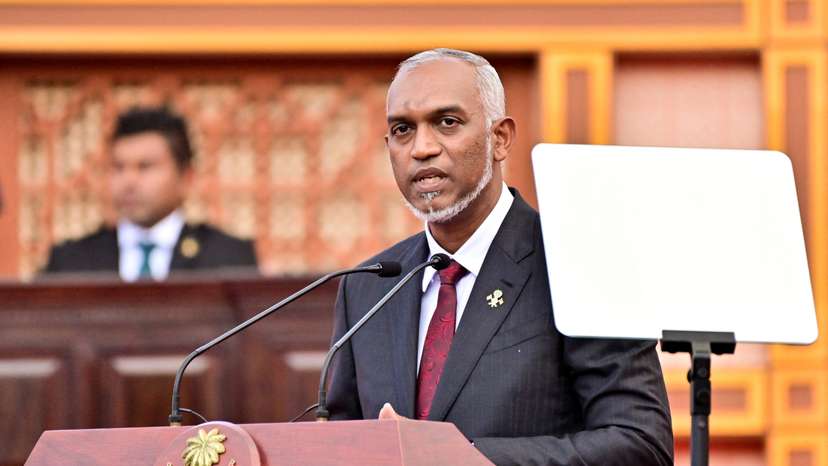 Muizzu, the newly elected president of Maldives speaks during his inauguration ceremony in Male