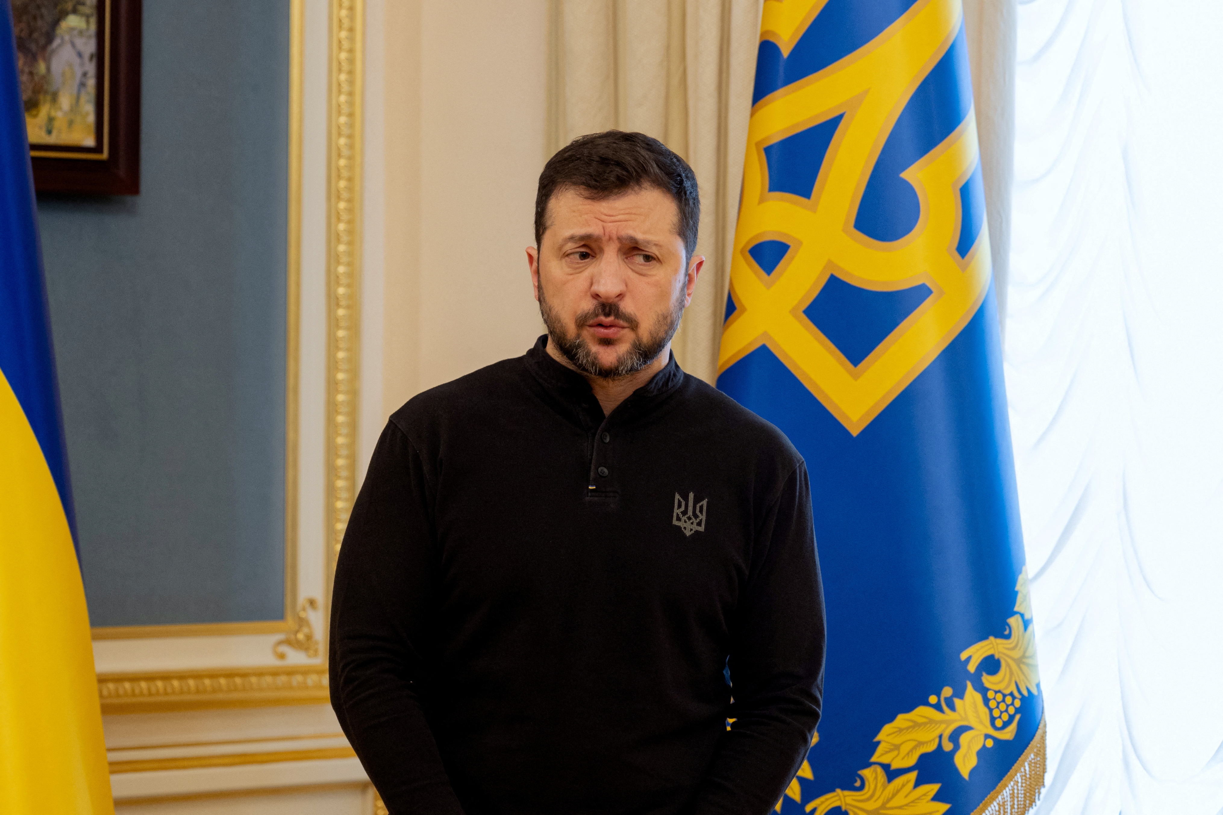 Ukraine's President Volodymyr Zelenskiy gives a press conference in Kyiv