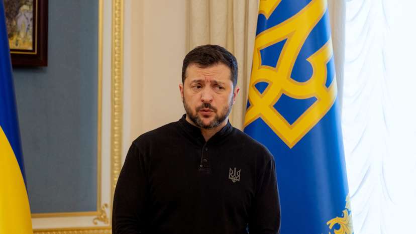 Ukraine's President Volodymyr Zelenskiy gives a press conference in Kyiv