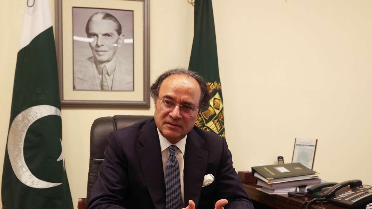 Pakistan Finance Minister Muhammad Aurangzeb attends an interview with Reuters, in Islamabad