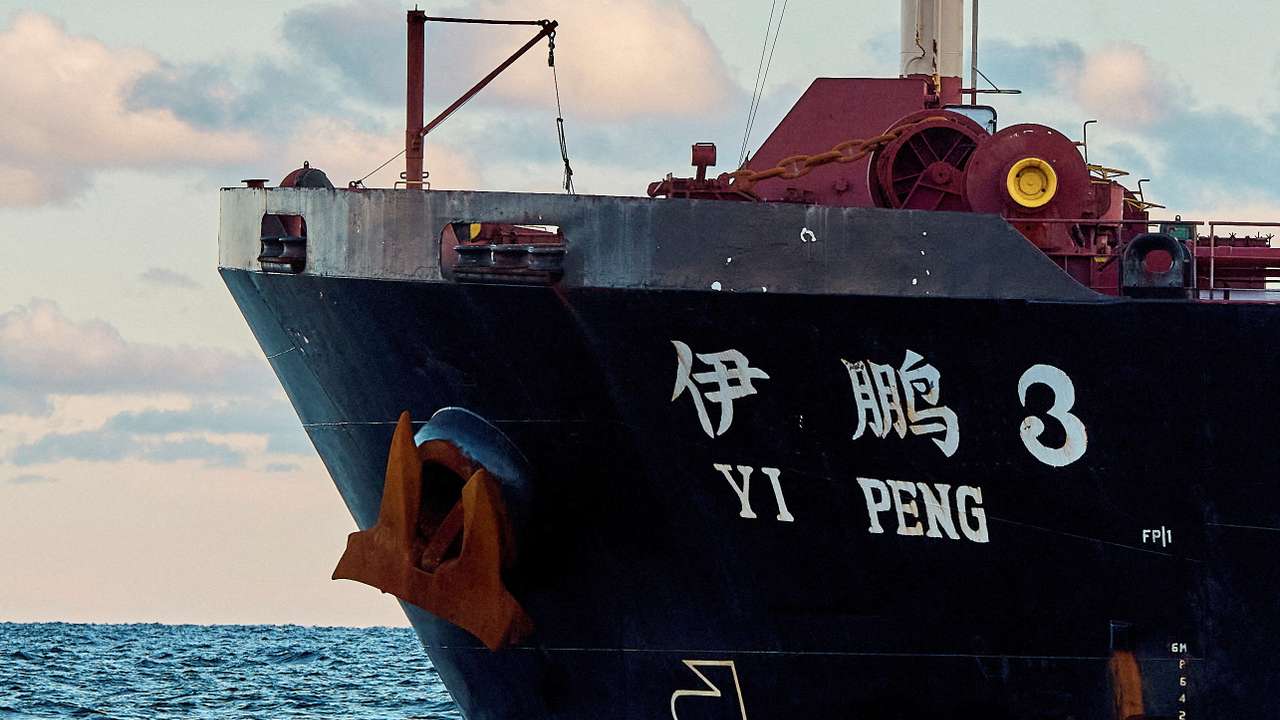 FILE PHOTO: A view of the anchor of the Chinese ship, the bulk carrier Yi Peng 3