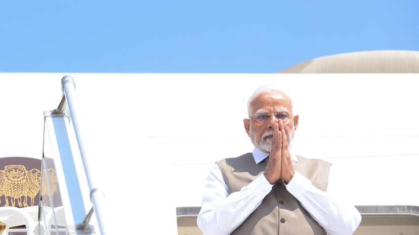 India's Prime Minister Narendra Modi is received by Cypriot President Nikos Christodoulides during his state visit, at the Larnaca International Airport, in Larnaca