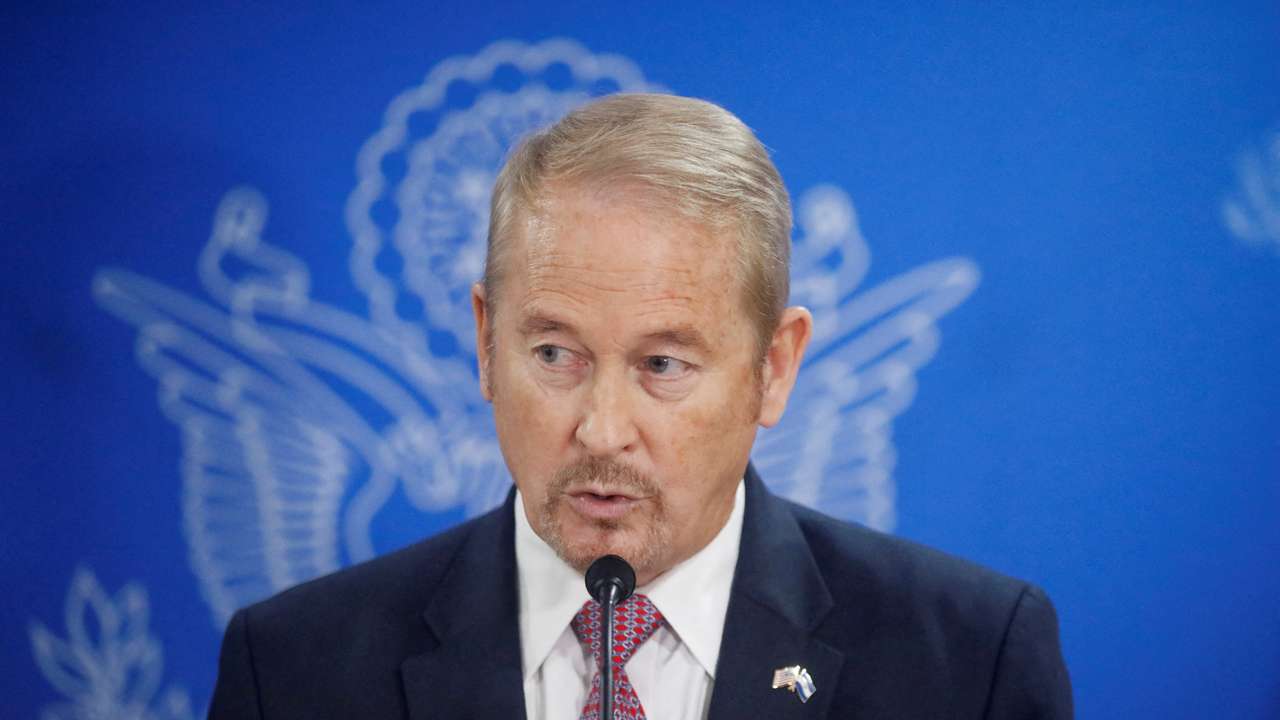 FILE PHOTO: Ronald Johnson, then newly appointed U.S. Ambassador to El Salvador, participates in a news conference at El Salvador International Airport in San Luis Talpa