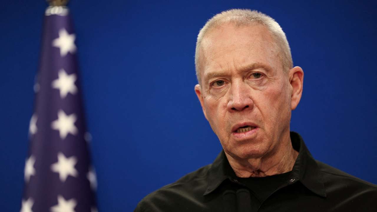 FILE PHOTO: U.S. Secretary of Defense Austin and Israeli Defense Minister Gallant hold a joint press conference at Israel's Ministry of Defense, in Tel Aviv