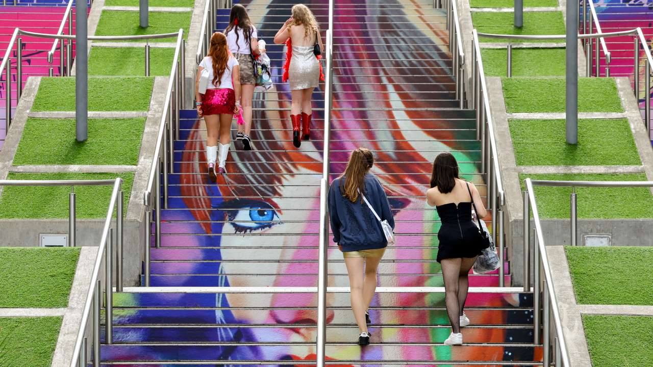 Fans gather for Taylor Swift's concert at Wembley Stadium, in London