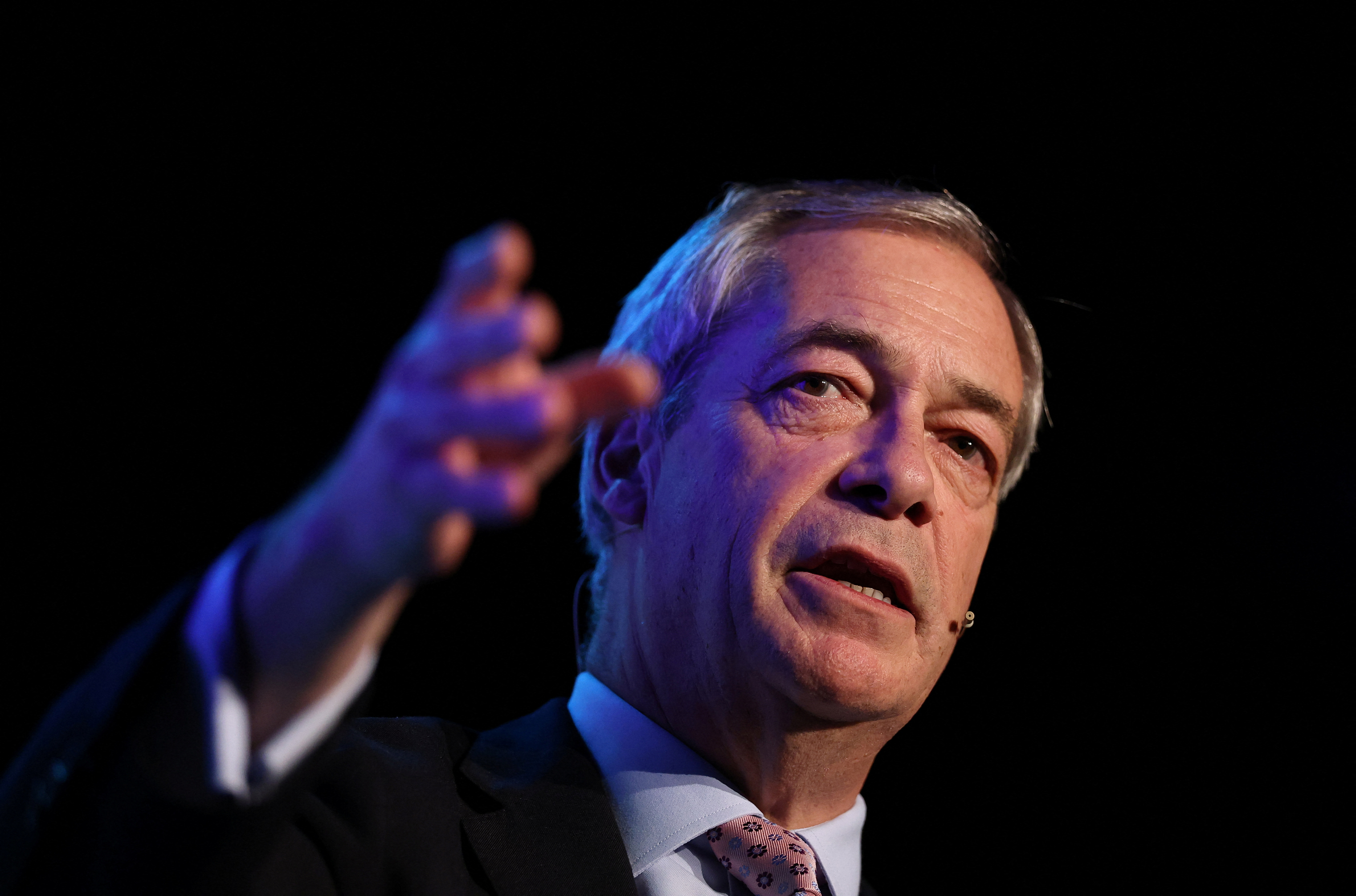 Farage, leader of Britain's Reform UK party speaks at regional conference in Trowbridge