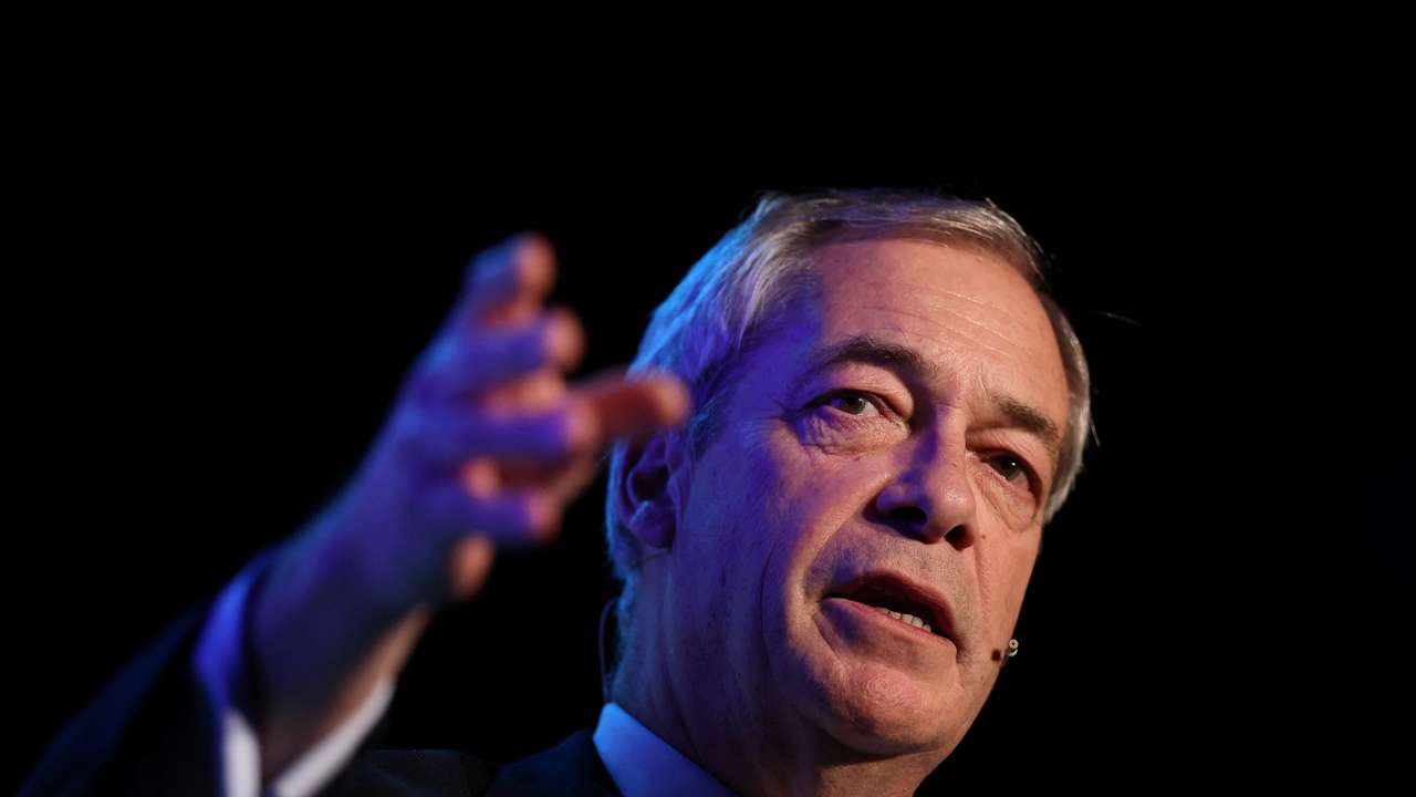 Farage, leader of Britain's Reform UK party speaks at regional conference in Trowbridge