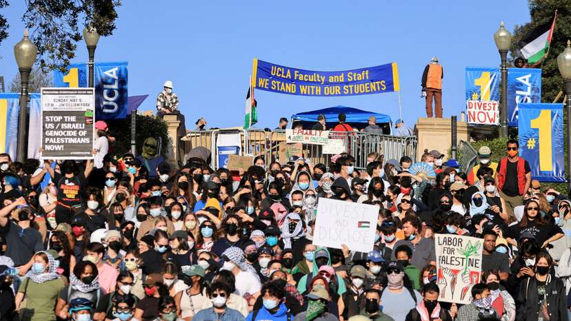 FILE PHOTO: Protesters gather at the University of California, Los Angeles (UCLA), in Los Angeles