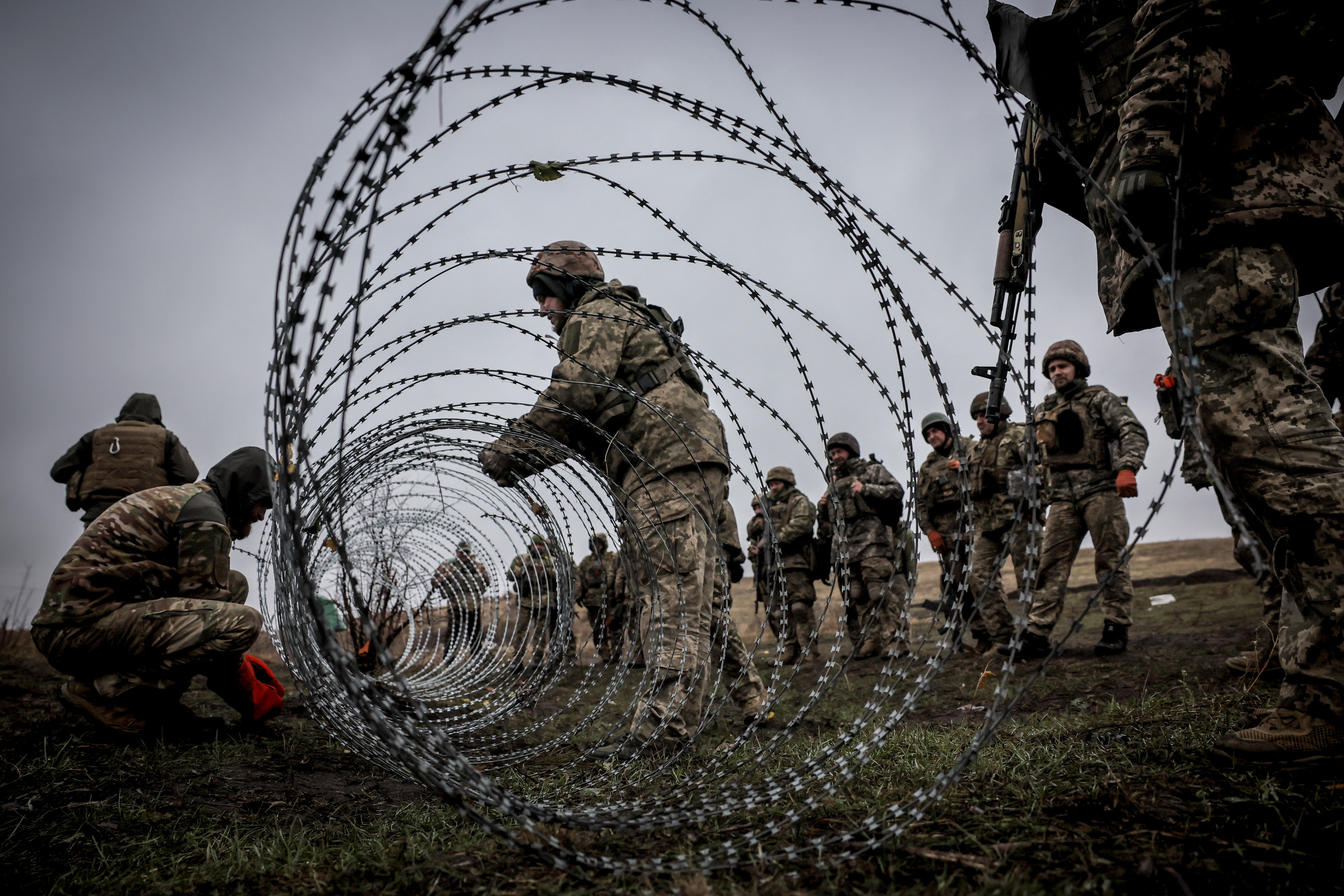 FILE PHOTO: Ukrainian servicemen attend military exercises at a training ground in Donetsk region