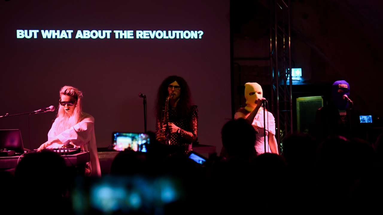 Russian music group Pussy Riot's anti-war concert tour, in Berlin