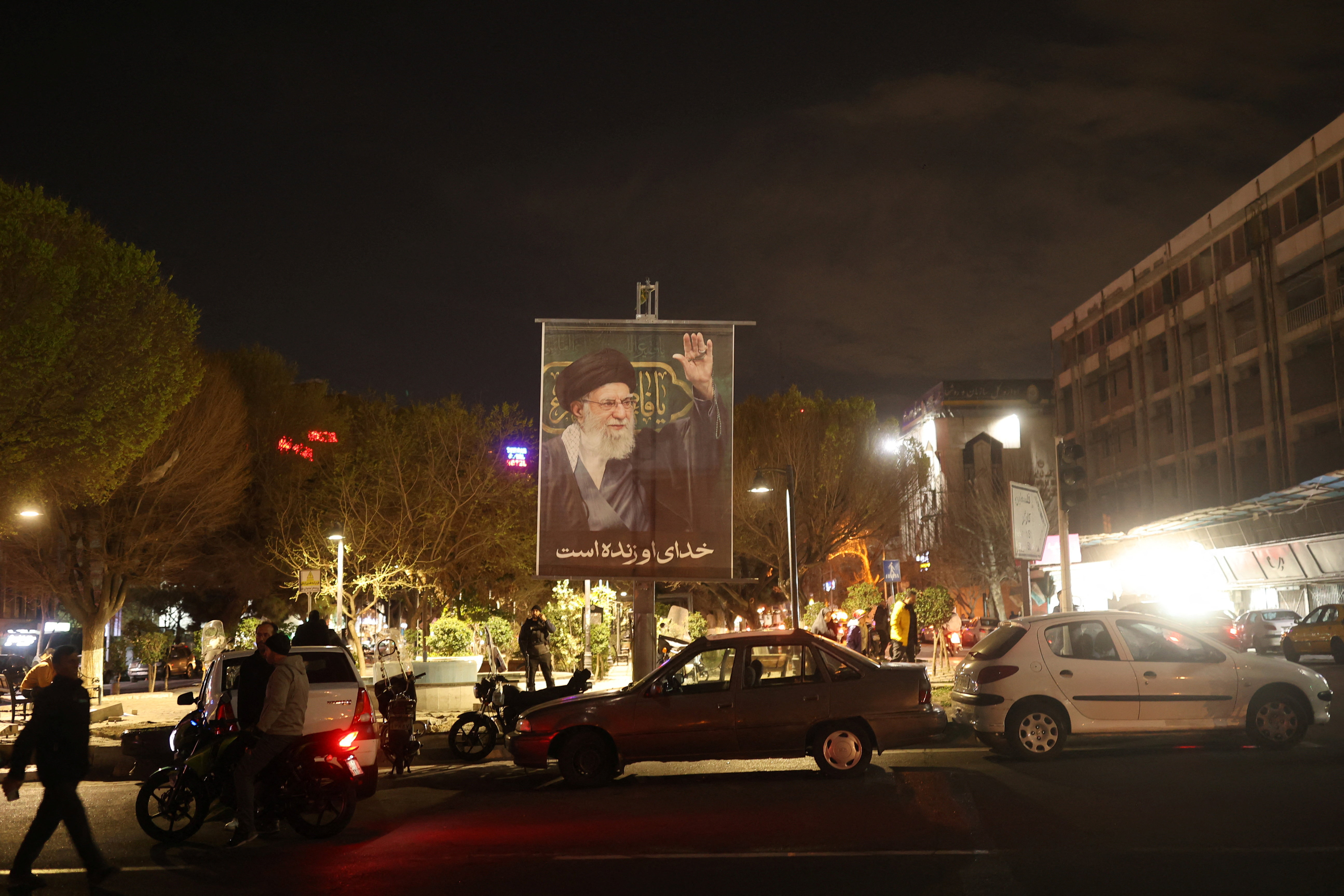 A banner of Iran's Supreme Leader Ayatollah Ali Khamenei on a street, in Tehran