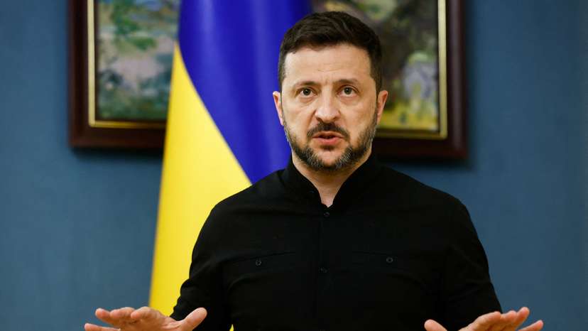 Ukraine's President Zelenskiy speaks during a press briefing, in Kyiv