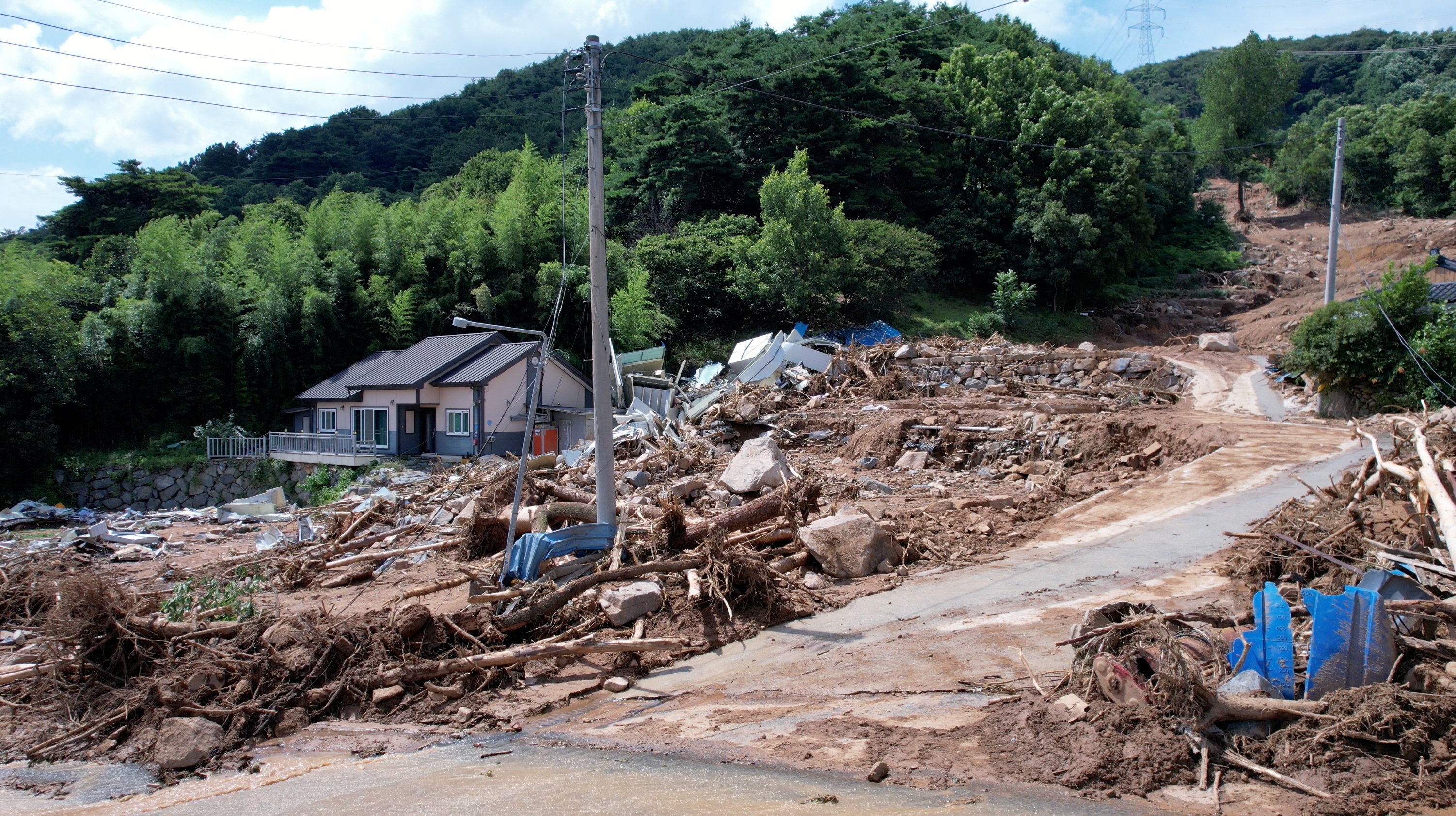 Aftermath of a landslide, in Sancheong county