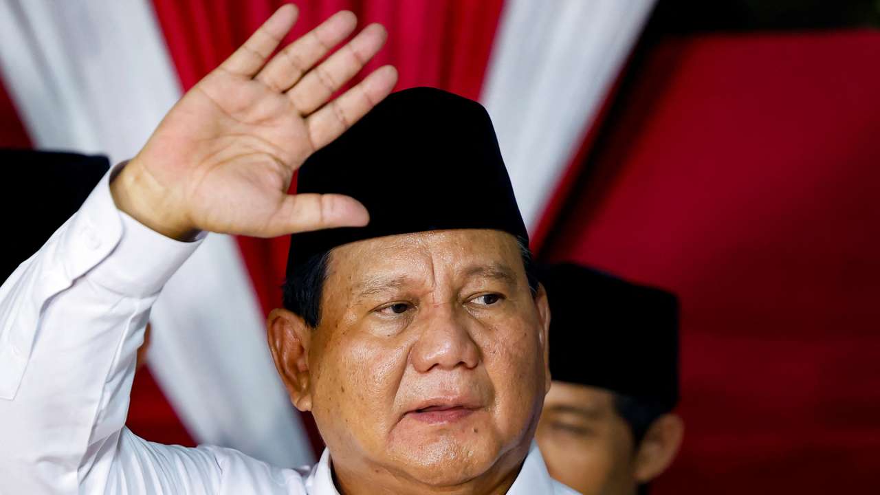 Indonesia's front-runner presidential candidate Prabowo Subianto gives a speech after the announcement of the presidential election result, in Jakarta