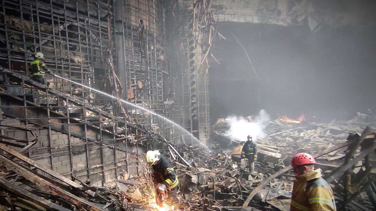 Search and rescue operations at the Crocus City Hall concert venue after a deadly attack, outside Moscow