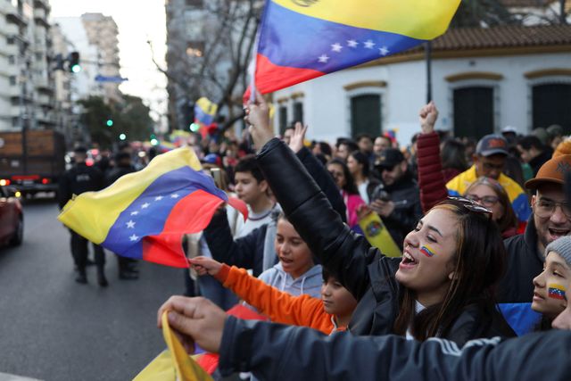 Venezuelans living in Argentina react during Venezuela's presidential election, in Buenos Aires