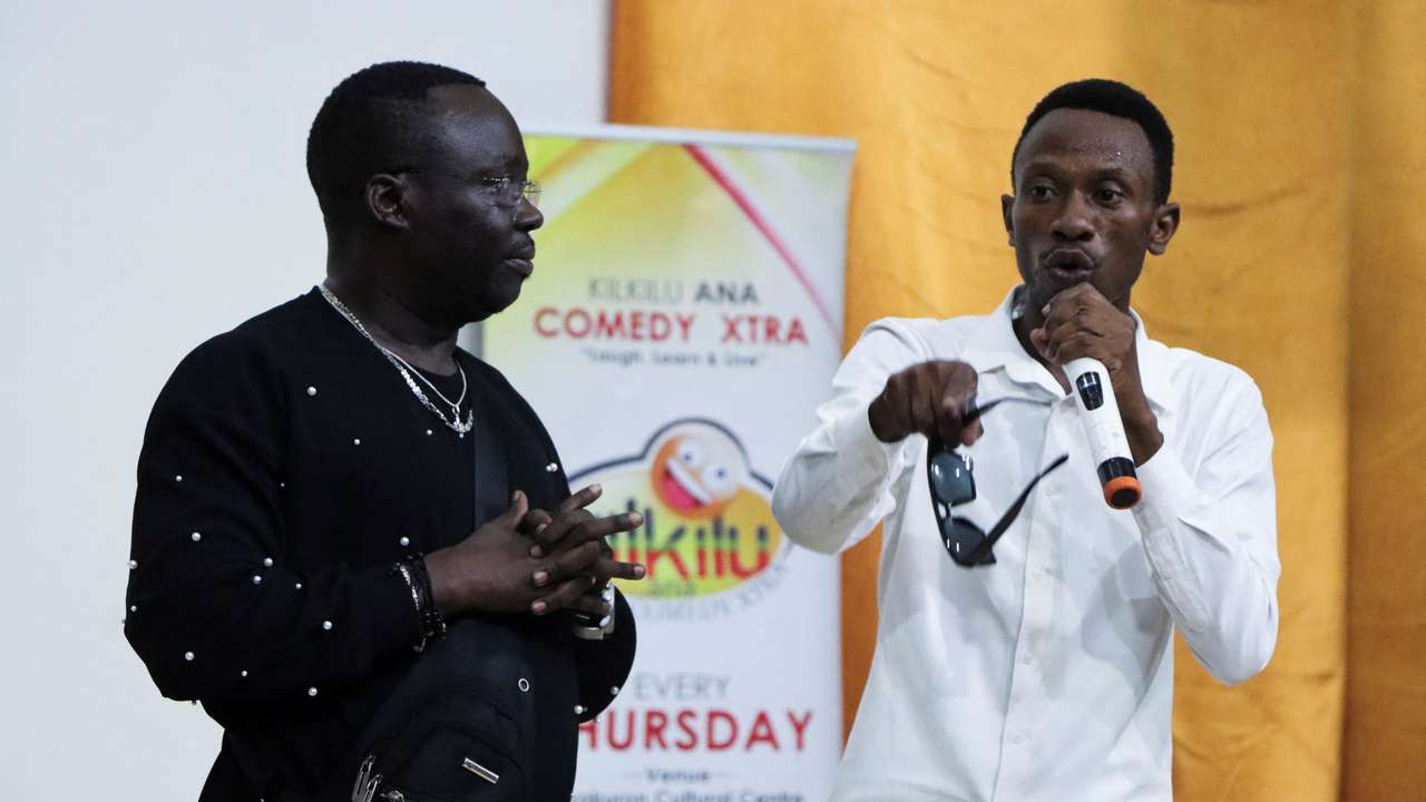 South Sudanese comedians find laughs in painful past, at the Nyakuron Cultural Centre in Juba