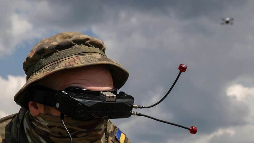 Ukrainian marine attends a FPV-drone flying training in Dnipropetrovsk region