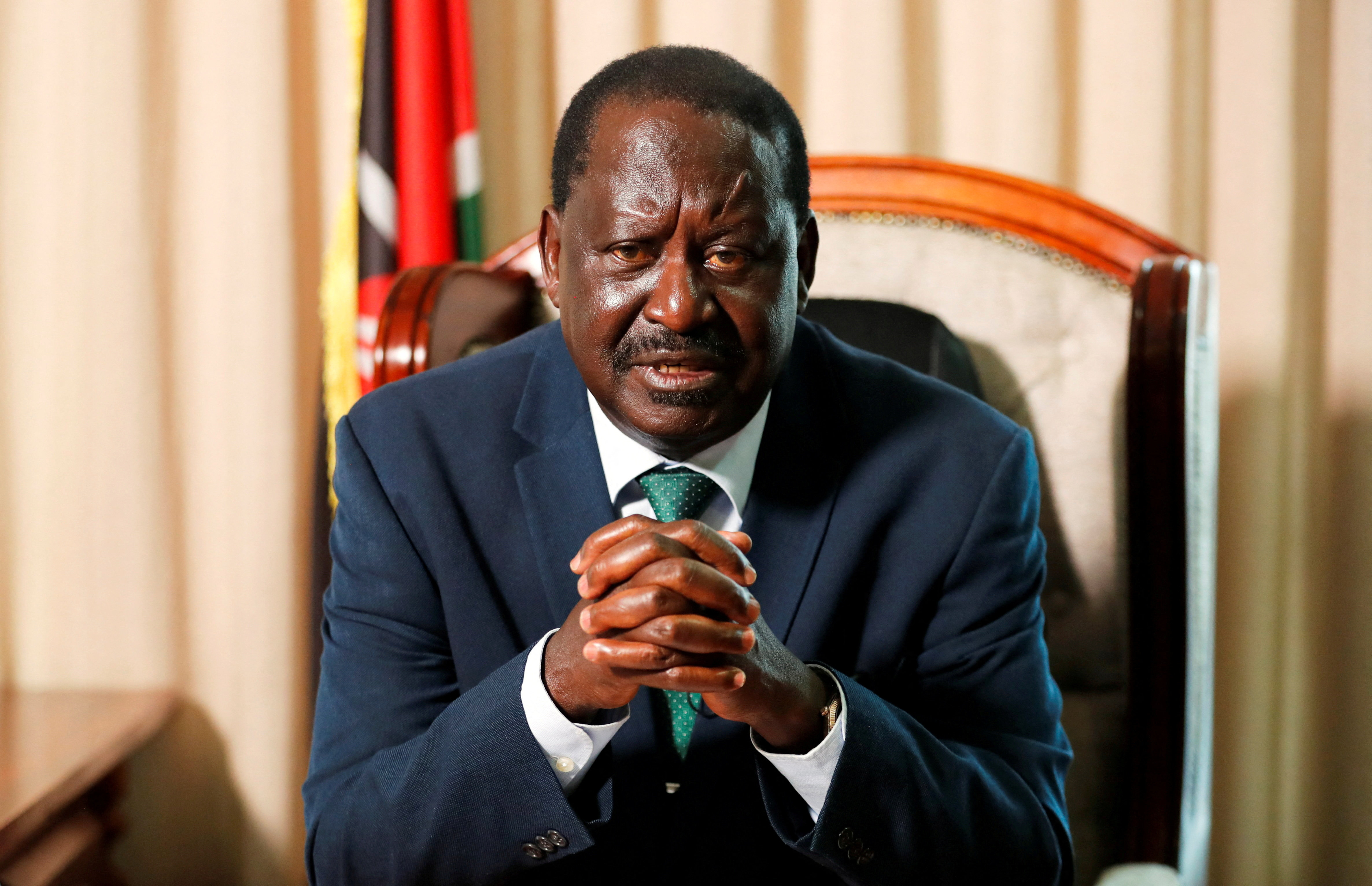 FILE PHOTO: Raila Odinga, African Union (AU) High Representative for Infrastructure Development in Africa, attends an interview with Reuters in Nairobi