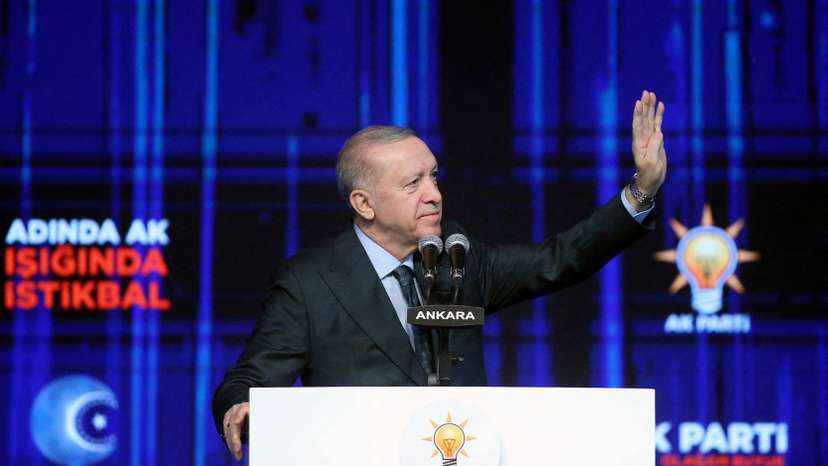 FILE PHOTO: Turkish President Erdogan greets his supporters during the Grand Congress of his ruling AK Party in Ankara