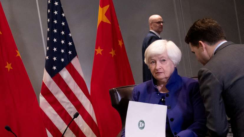 FILE PHOTO: U.S. Treasury Secretary Janet Yellen arrives for a bilateral meeting with Chinese Vice Premier He Lifeng in San Francisco