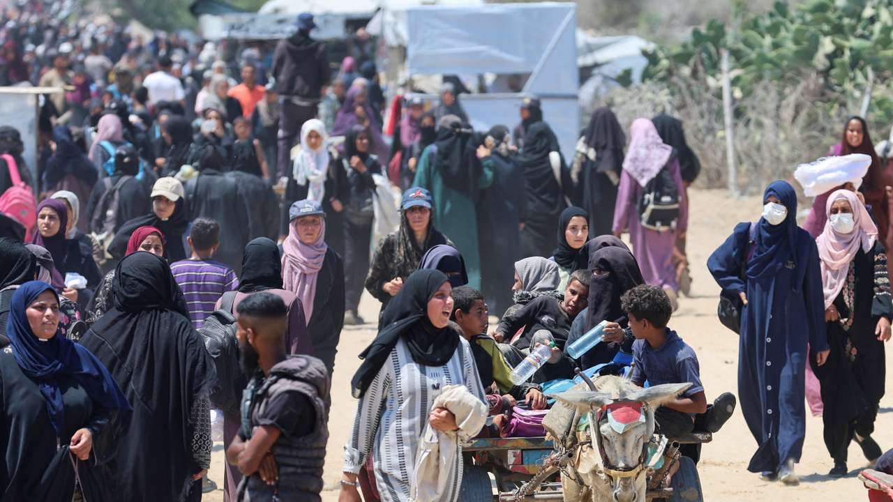 Palestinians seek aid from the U.S.-backed Gaza Humanitarian Foundation, near Rafah