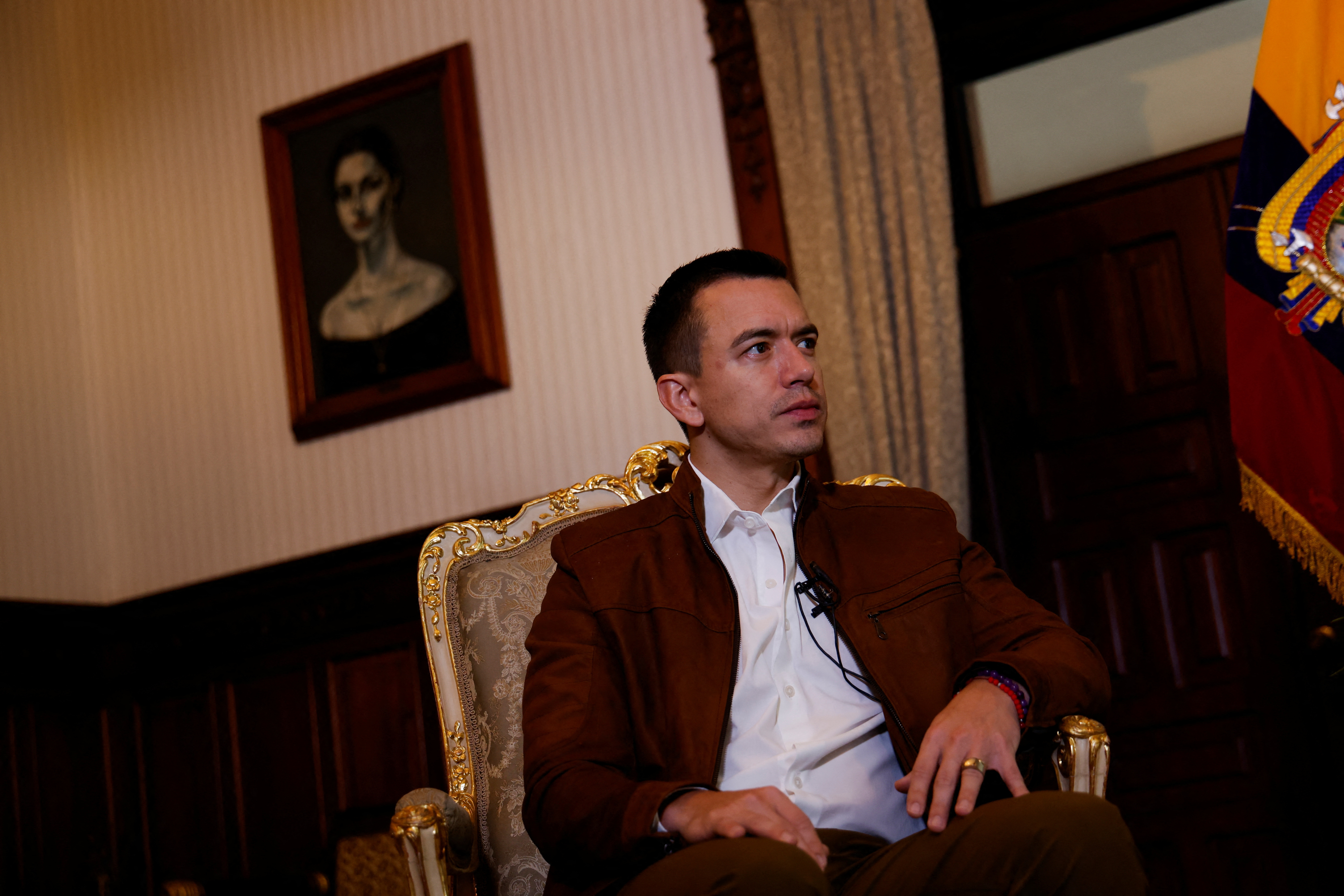 Ecuador's President Daniel Noboa attends an interview with Reuters, in Quito
