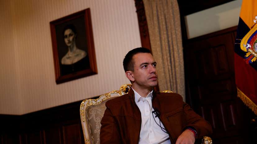 Ecuador's President Daniel Noboa attends an interview with Reuters, in Quito