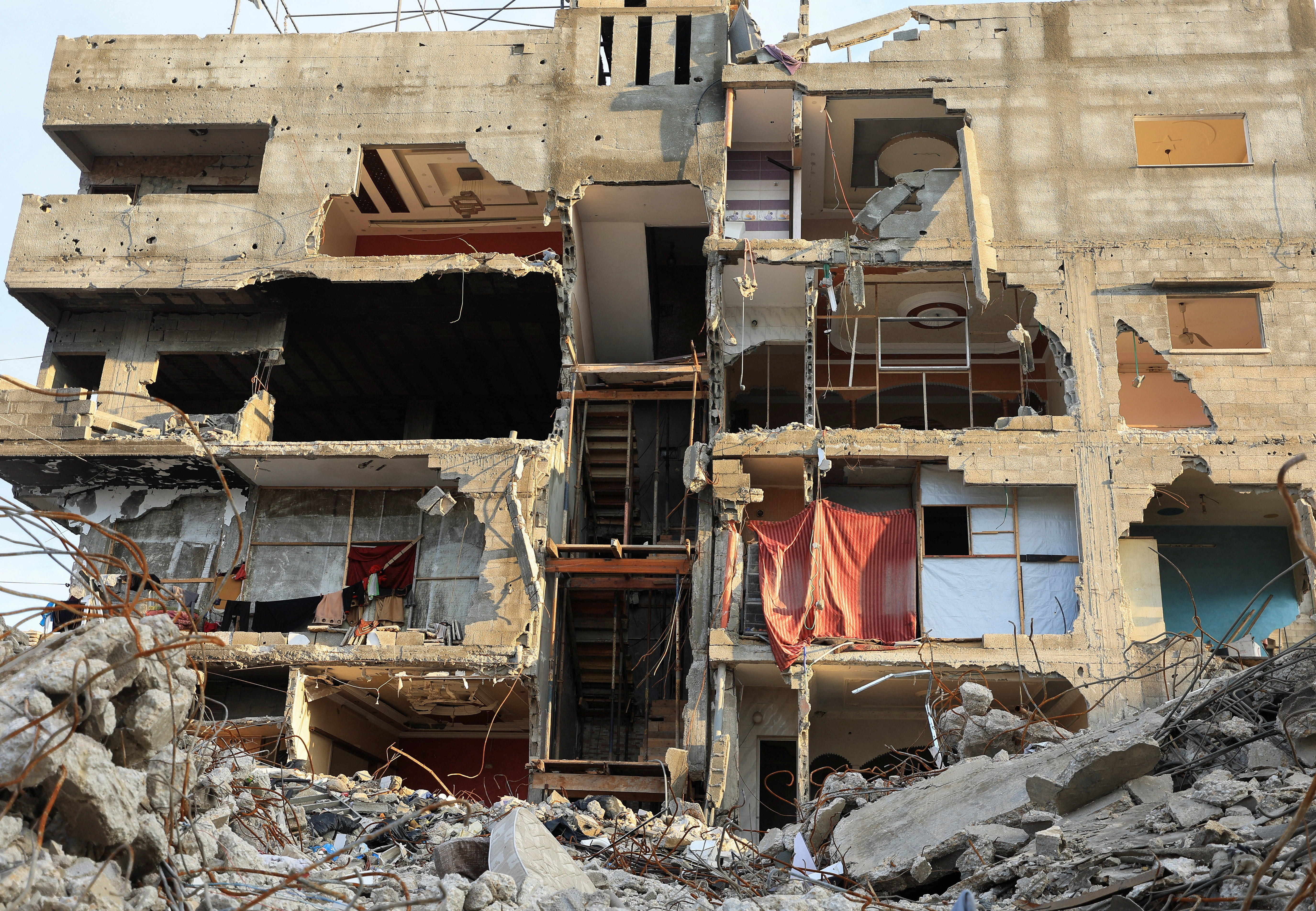 General view of a residential building damaged during the war, in Gaza City