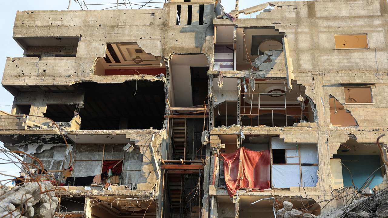 General view of a residential building damaged during the war, in Gaza City