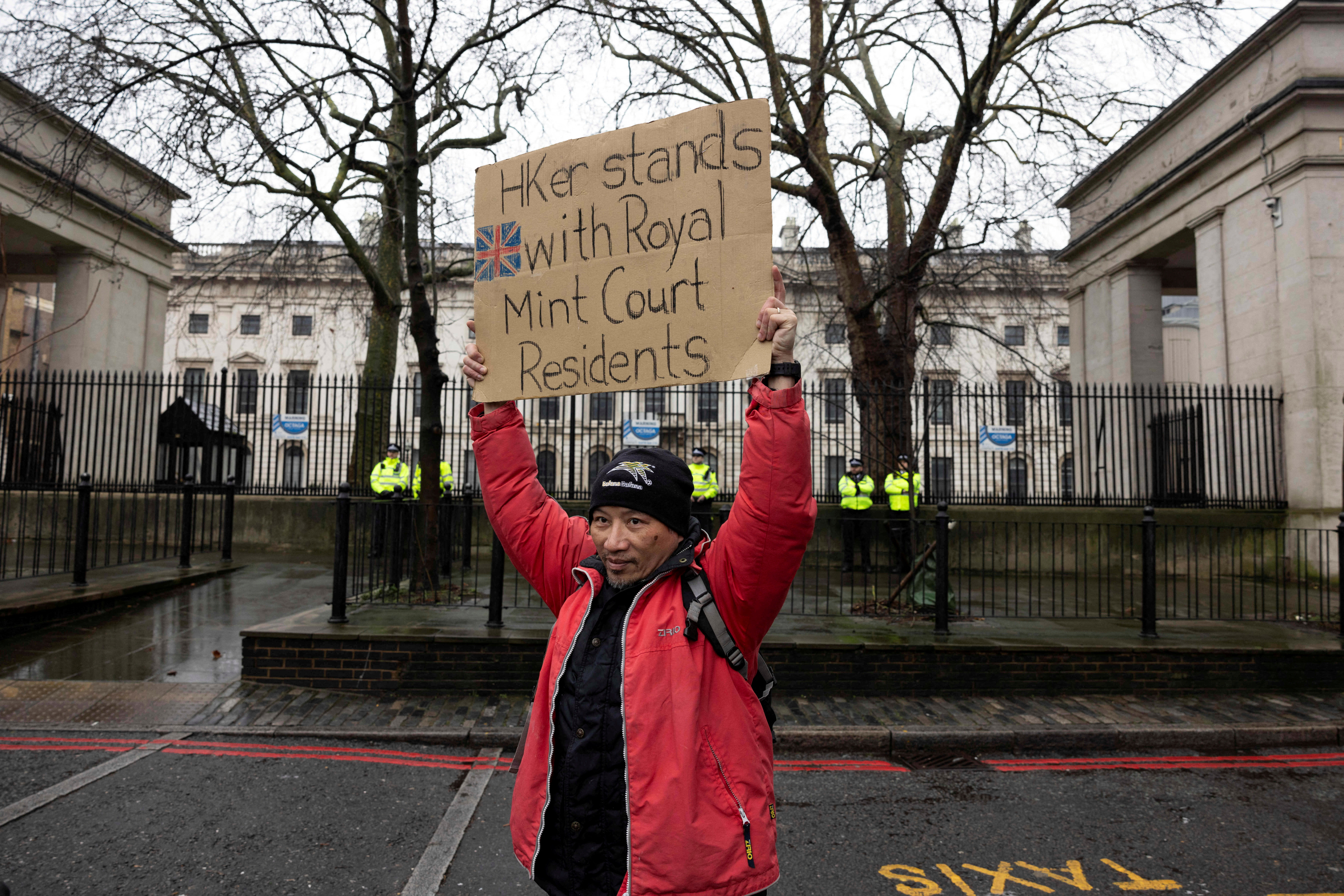 FILE PHOTO: Demonstration against the proposed site of the new Chinese Embassy, outside Royal Mint Court, in London