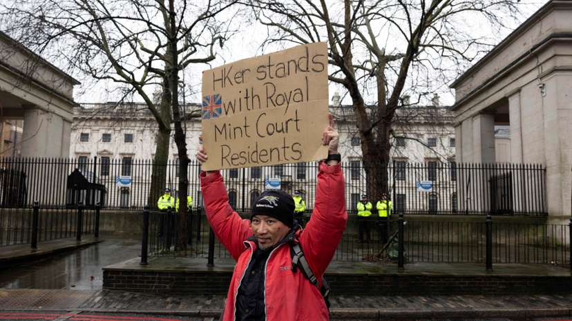 FILE PHOTO: Demonstration against the proposed site of the new Chinese Embassy, outside Royal Mint Court, in London