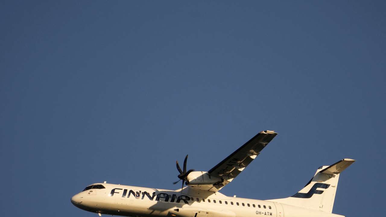 Finnair ATR 72-500 plane takes off from Vilnius international airport