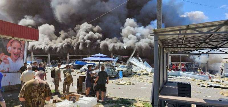 Aftermath of a Russian military strike in Kostiantynivka