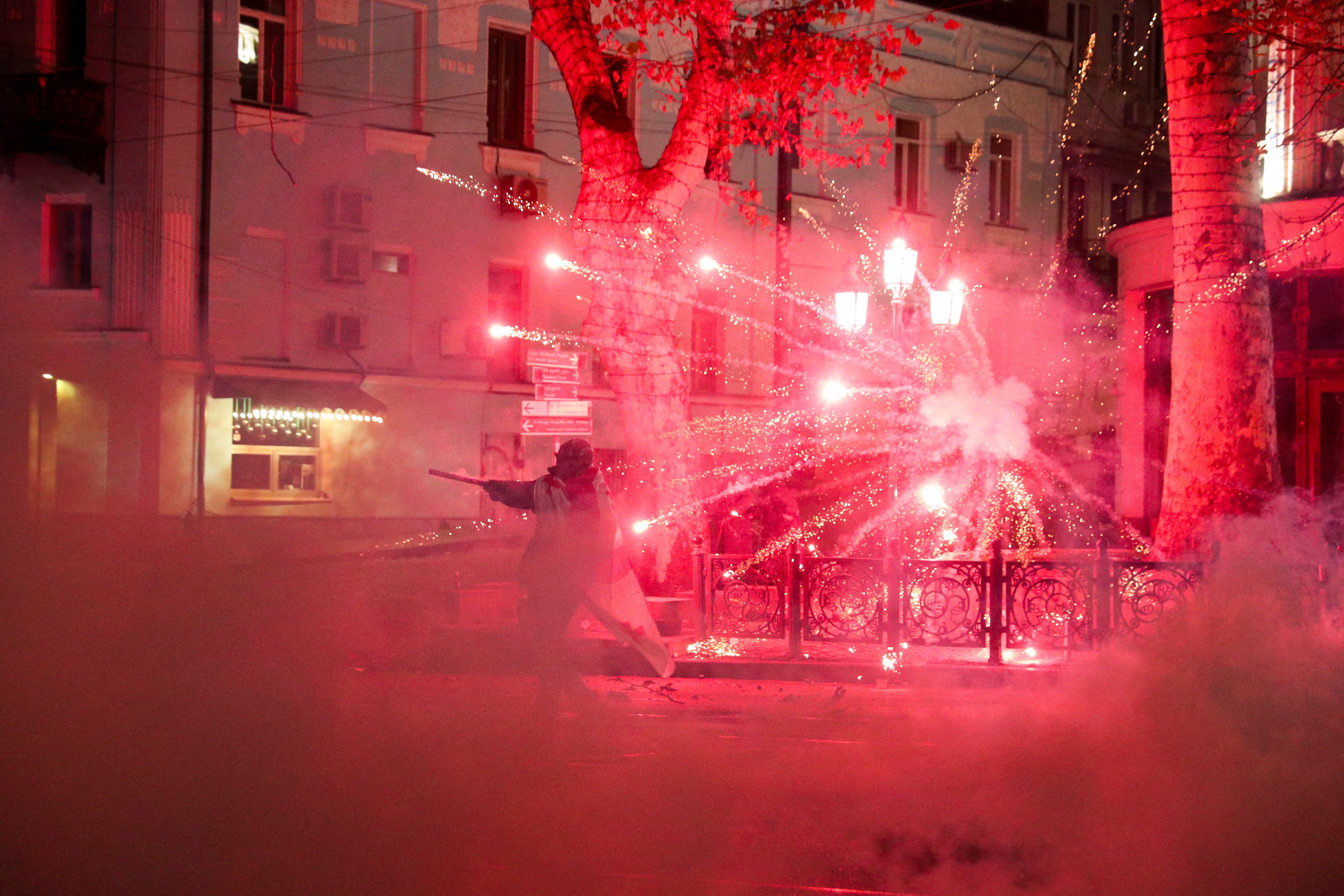 FILE PHOTO: Rally to protest against the Georgian government's decision to suspend talks on joining the EU, in Tbilisi