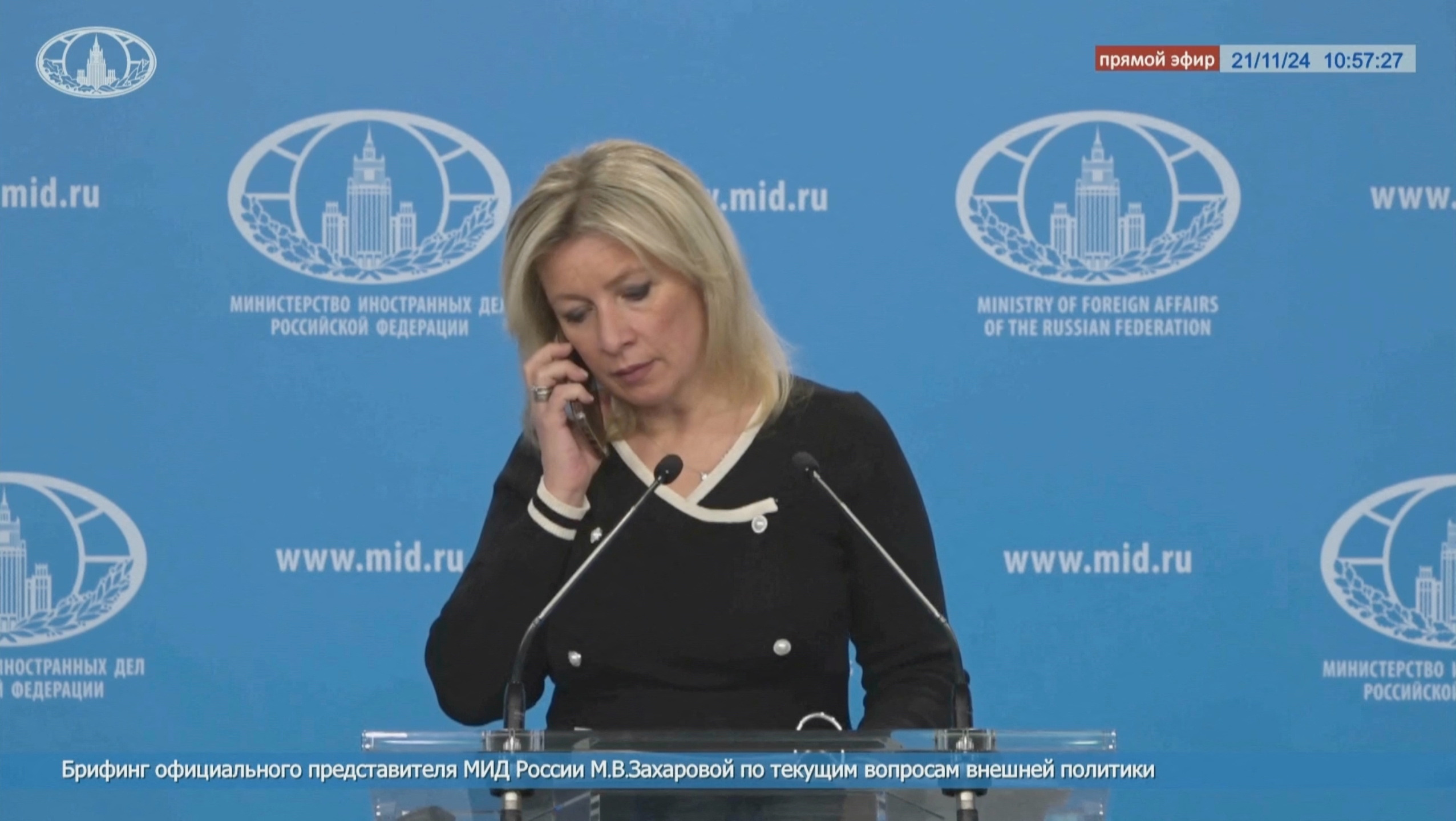 Russia's Foreign Ministry spokeswoman Zakharova attends a briefing in Moscow