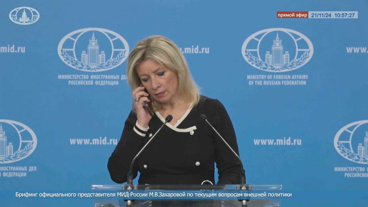 Russia's Foreign Ministry spokeswoman Zakharova attends a briefing in Moscow