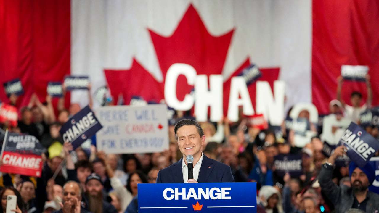FILE PHOTO: Conservative Party of Canada leader Poilievre speaks in Vaughan