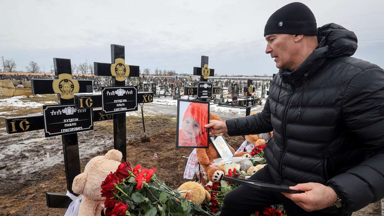 Funeral ceremony for Ukrainian family killed during Russian drone strike, in Kharkiv